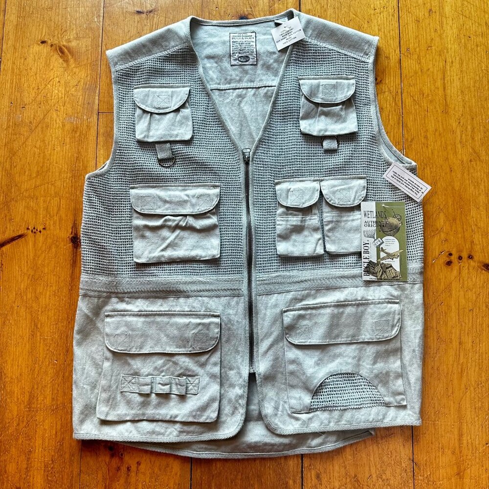 NWT Men's Beige Utility Full Zip Vest Cotton Blend Fishing Hunting Safari XL & M